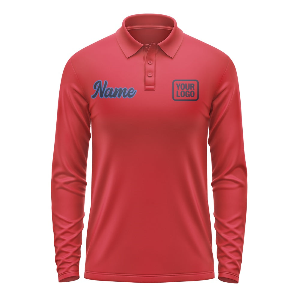 Maßgeschneidertes Rot Stahlblau Langes Polohemd