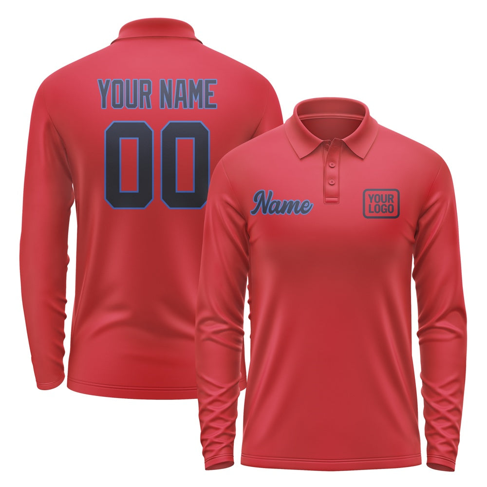 Maßgeschneidertes Rot Stahlblau Langes Polohemd