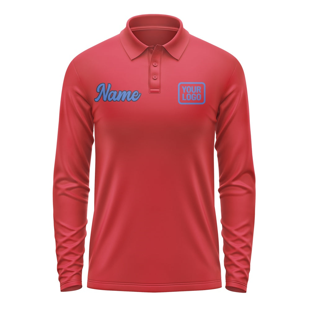 Maßgeschneidertes Rot Himmelblau Langes Polohemd