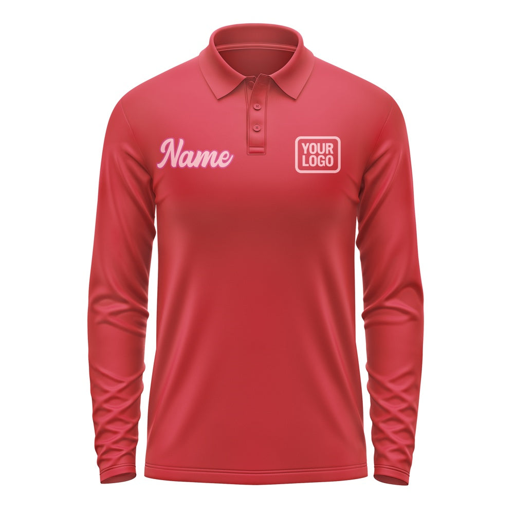 Maßgeschneidertes Rot Rosa Langes Polohemd