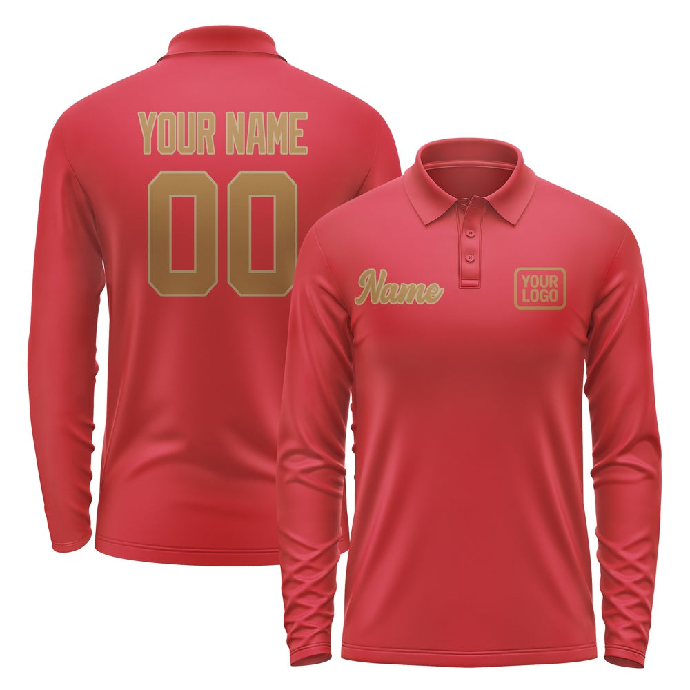 Maßgeschneidertes Rot Khaki Langes Polohemd