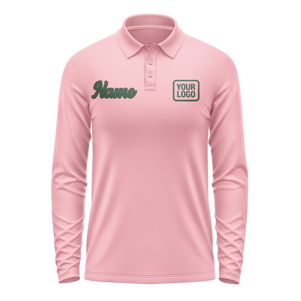 Maßgeschneidertes Rosa Moosgrün Langes Polohemd
