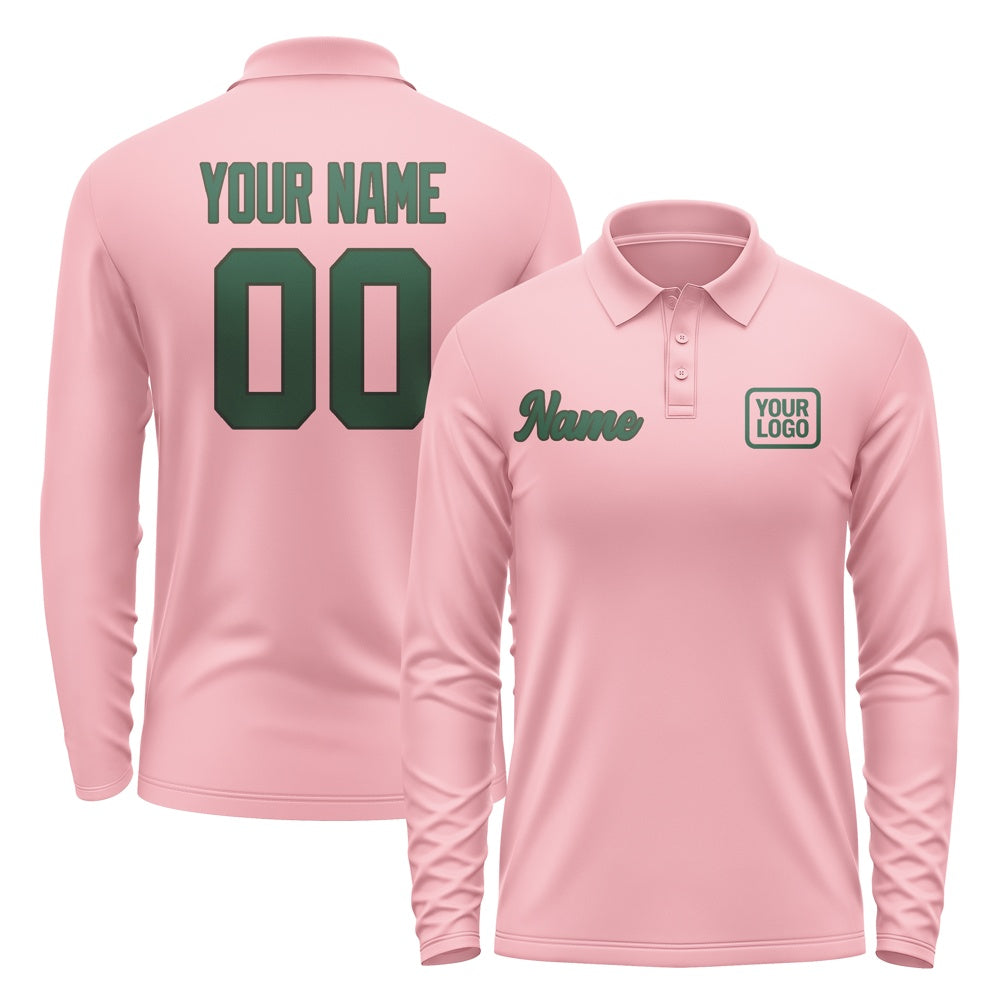 Maßgeschneidertes Rosa Moosgrün Langes Polohemd