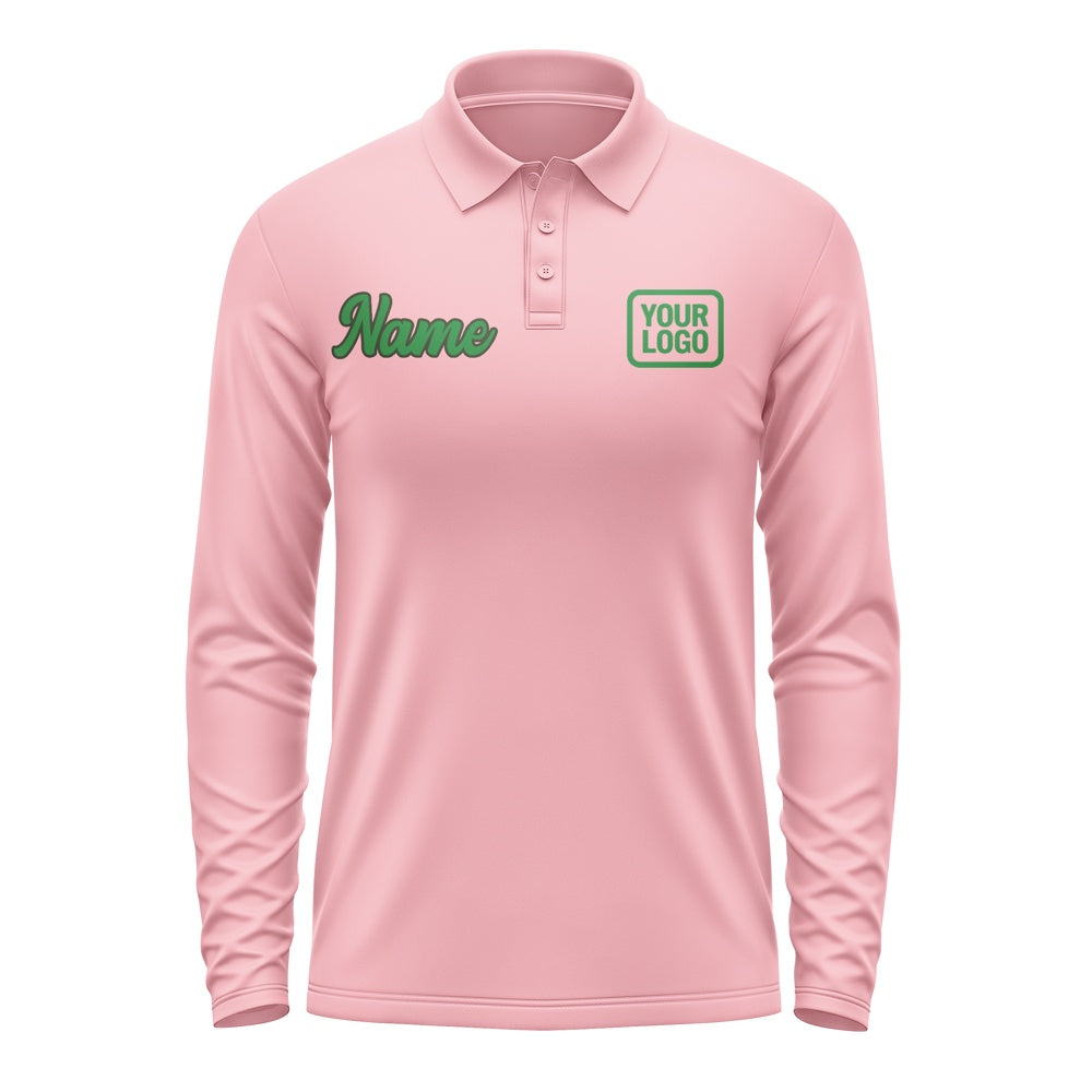 Maßgeschneidertes Rosa Smaragdgrün Langes Polohemd