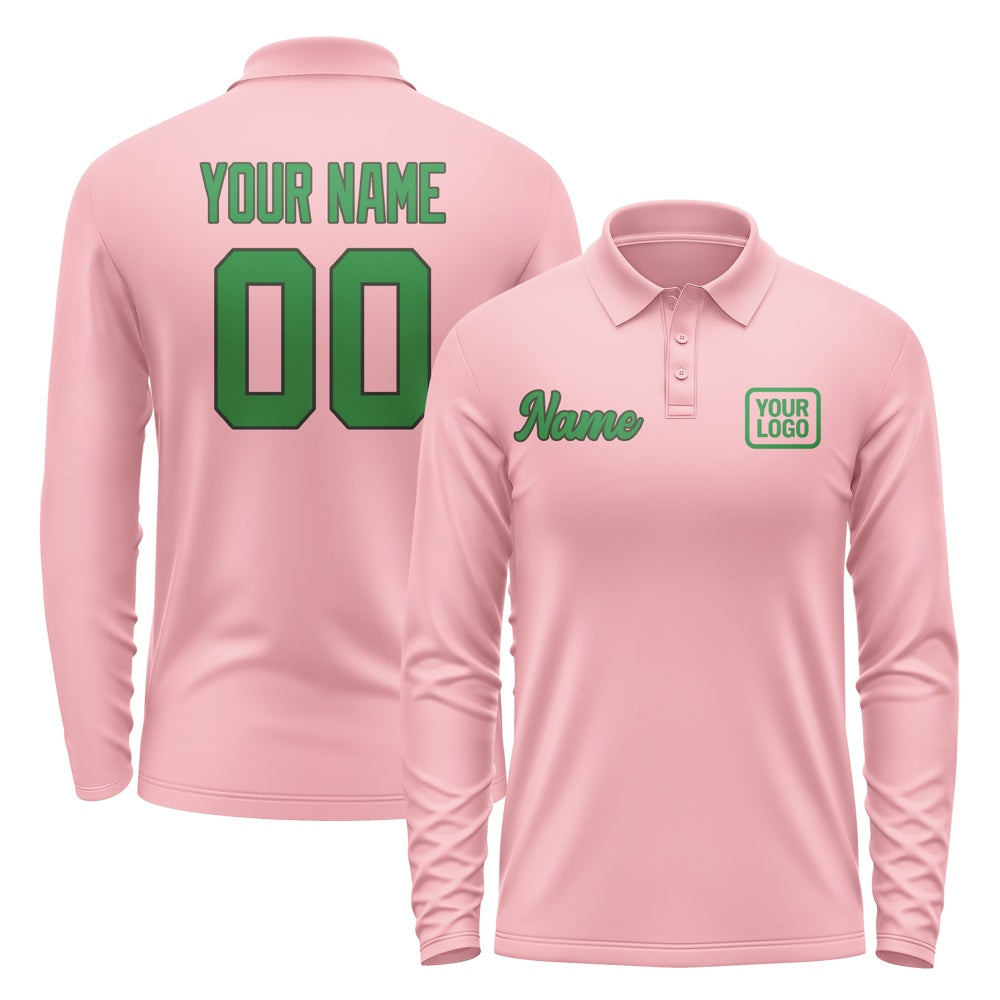 Maßgeschneidertes Rosa Smaragdgrün Langes Polohemd