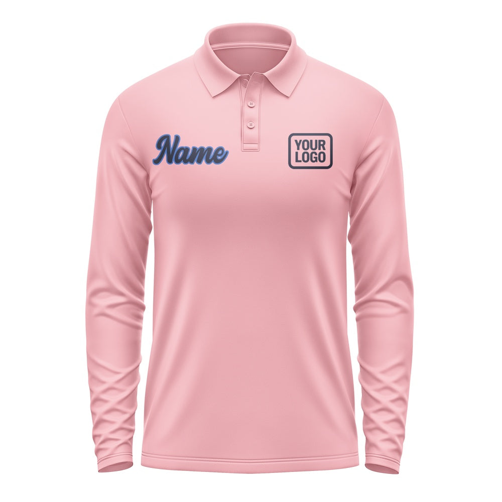 Maßgeschneidertes Rosa Stahlblau Langes Polohemd