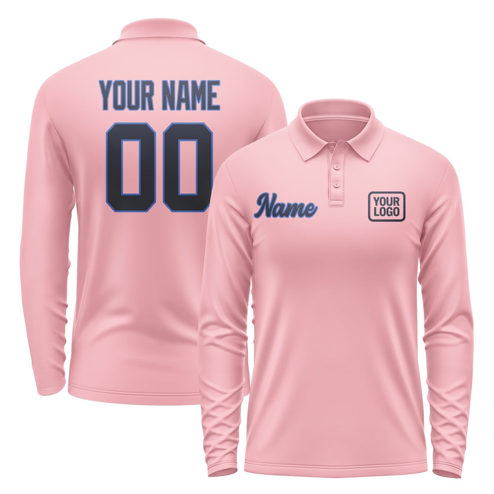 Maßgeschneidertes Rosa Stahlblau Langes Polohemd