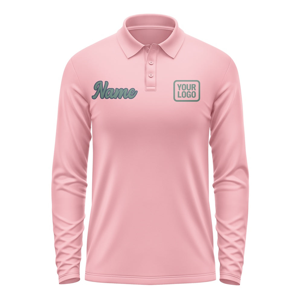 Maßgeschneidertes Rosa Blaugrün Langes Polohemd