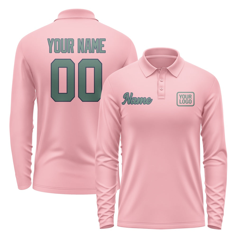 Maßgeschneidertes Rosa Blaugrün Langes Polohemd