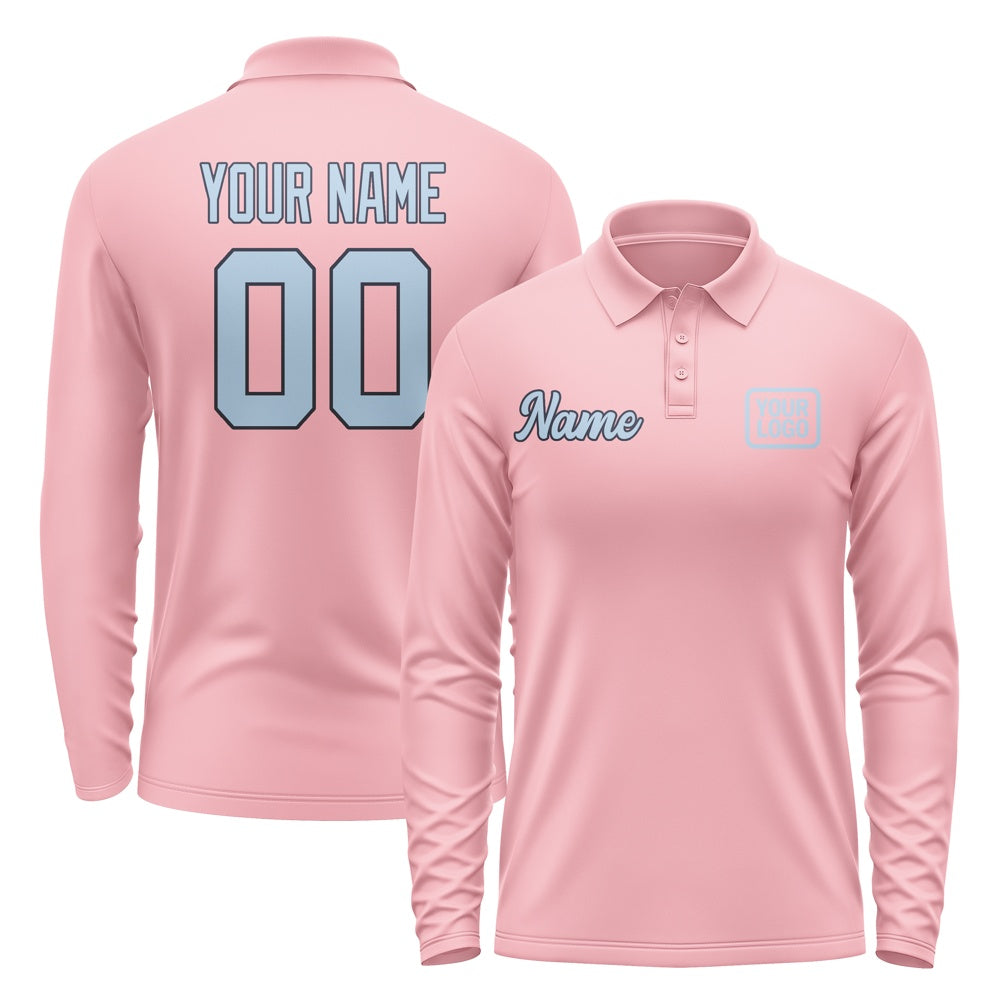Maßgeschneidertes Rosa Hellblau Langes Polohemd