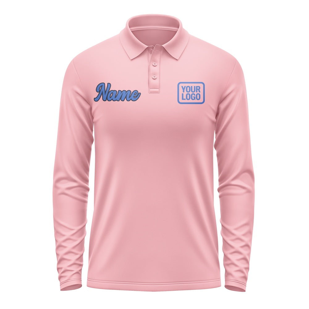 Maßgeschneidertes Rosa Himmelblau Langes Polohemd