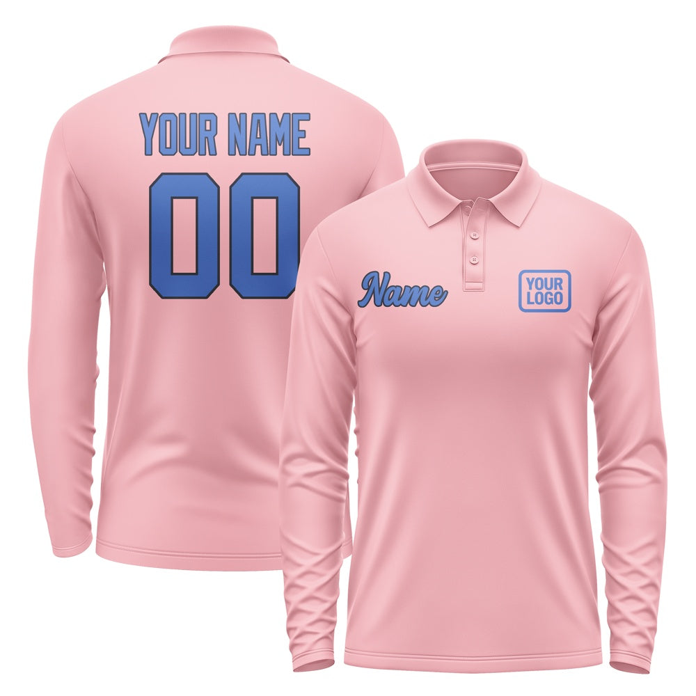 Maßgeschneidertes Rosa Himmelblau Langes Polohemd