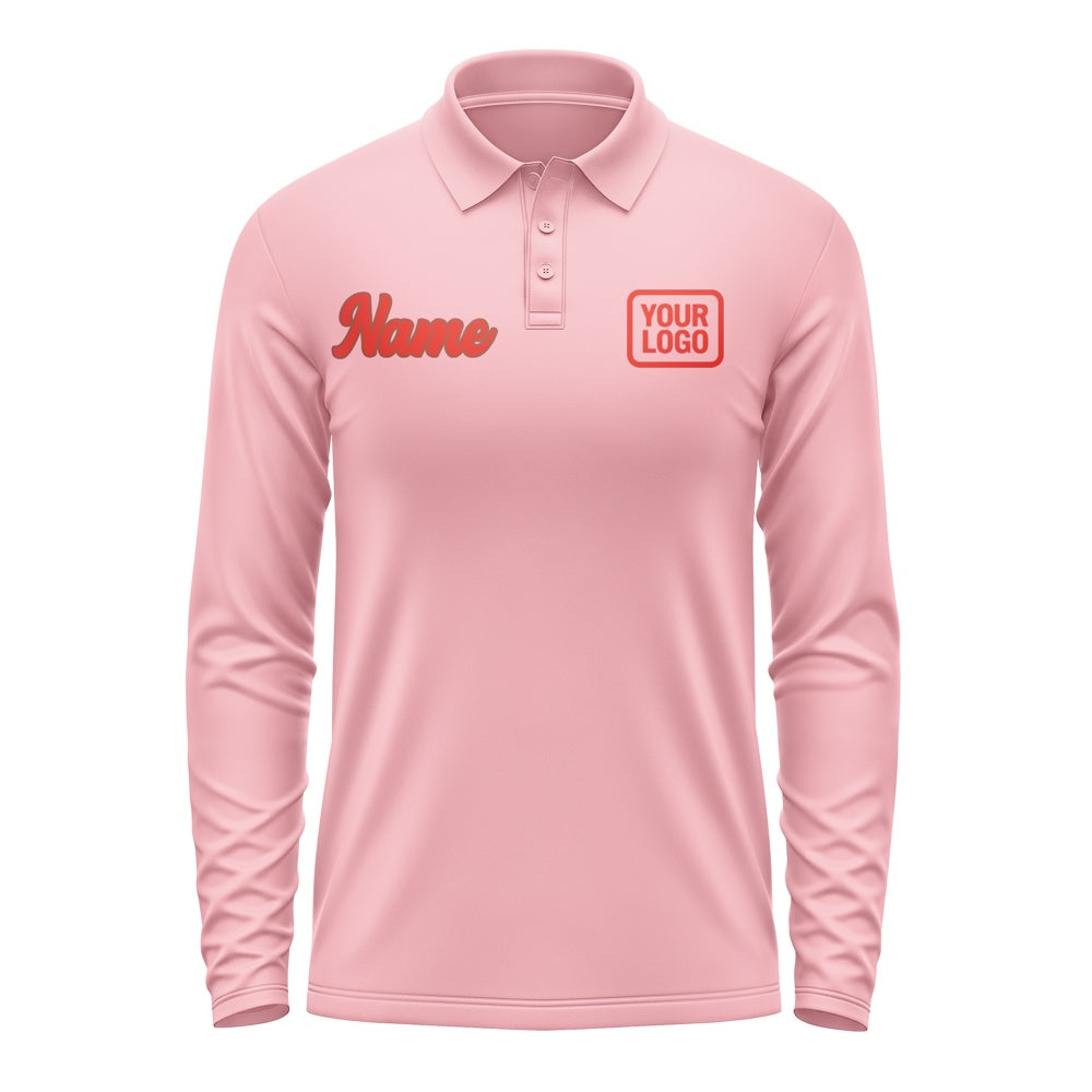 Maßgeschneidertes Rosa Orangerot Langes Polohemd