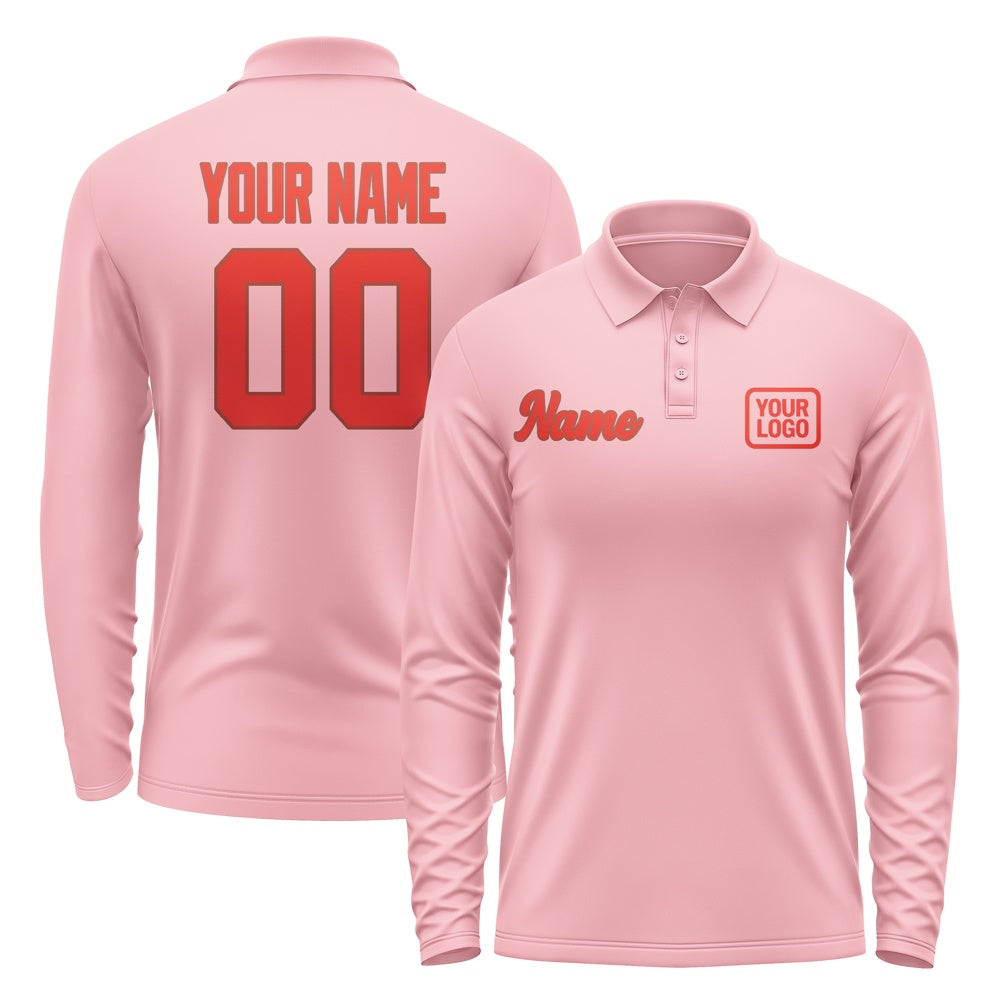 Maßgeschneidertes Rosa Orangerot Langes Polohemd