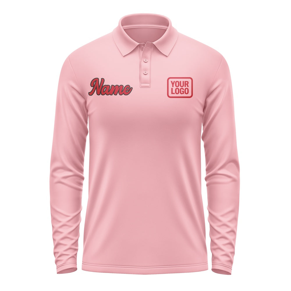 Maßgeschneidertes Rosa Rot Langes Polohemd