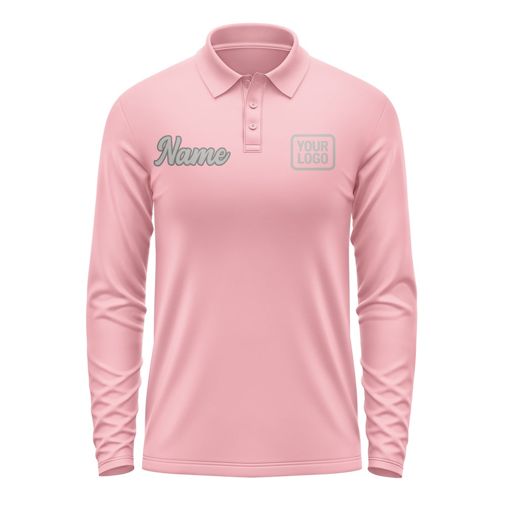 Maßgeschneidertes Rosa Grau Langes Polohemd