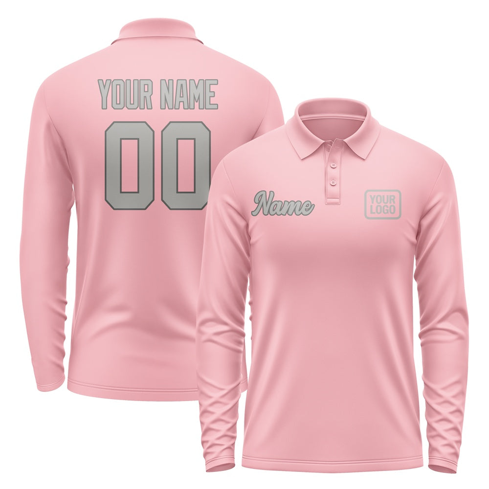 Maßgeschneidertes Rosa Grau Langes Polohemd