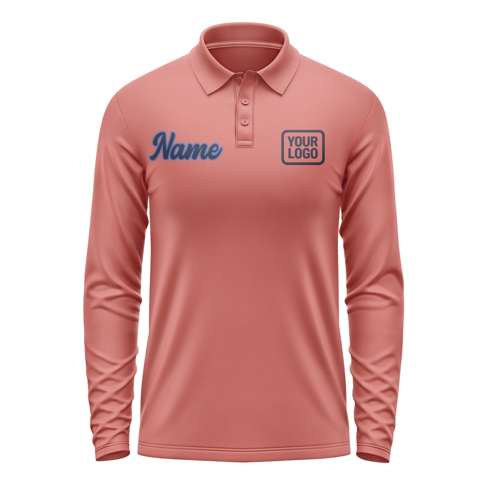 Maßgeschneidertes Kupferrose Stahlblau Langes Polohemd