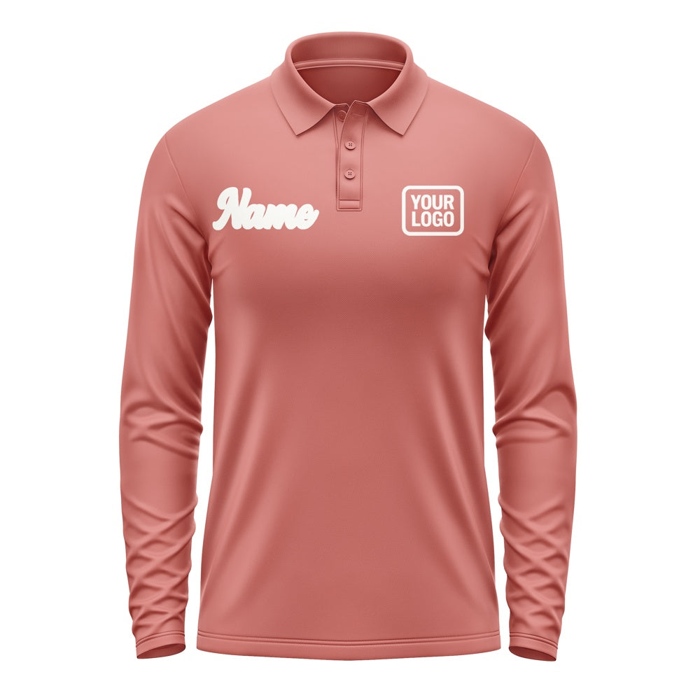 Maßgeschneidertes Kupferrose Weiß Langes Polohemd