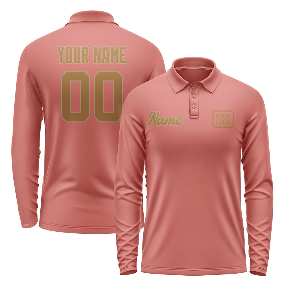 Maßgeschneidertes Kupferrose Khaki Langes Polohemd