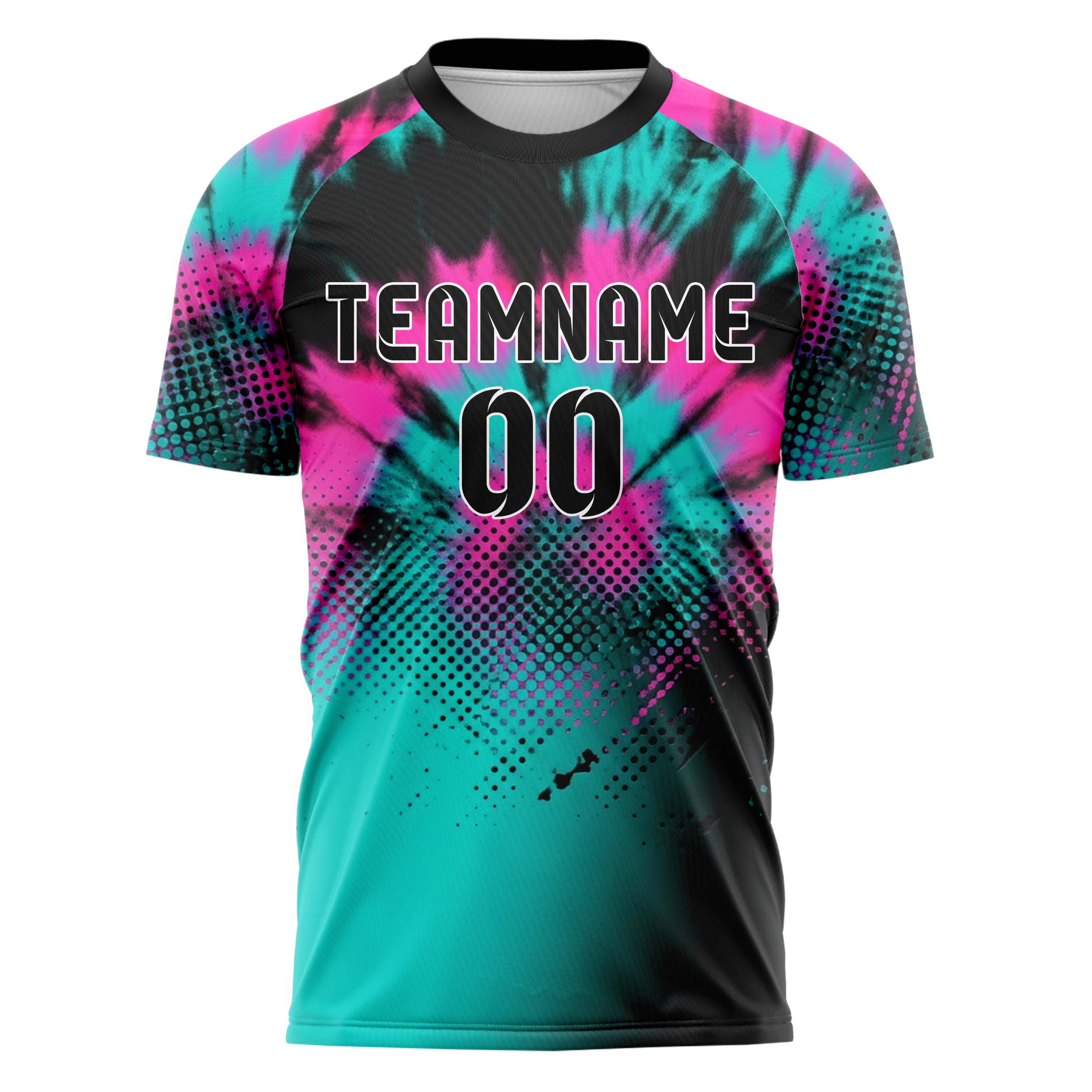 Schwarz Neon Pink Petrol Tie Dye Festival Waschung individuelles Fußballtrikot