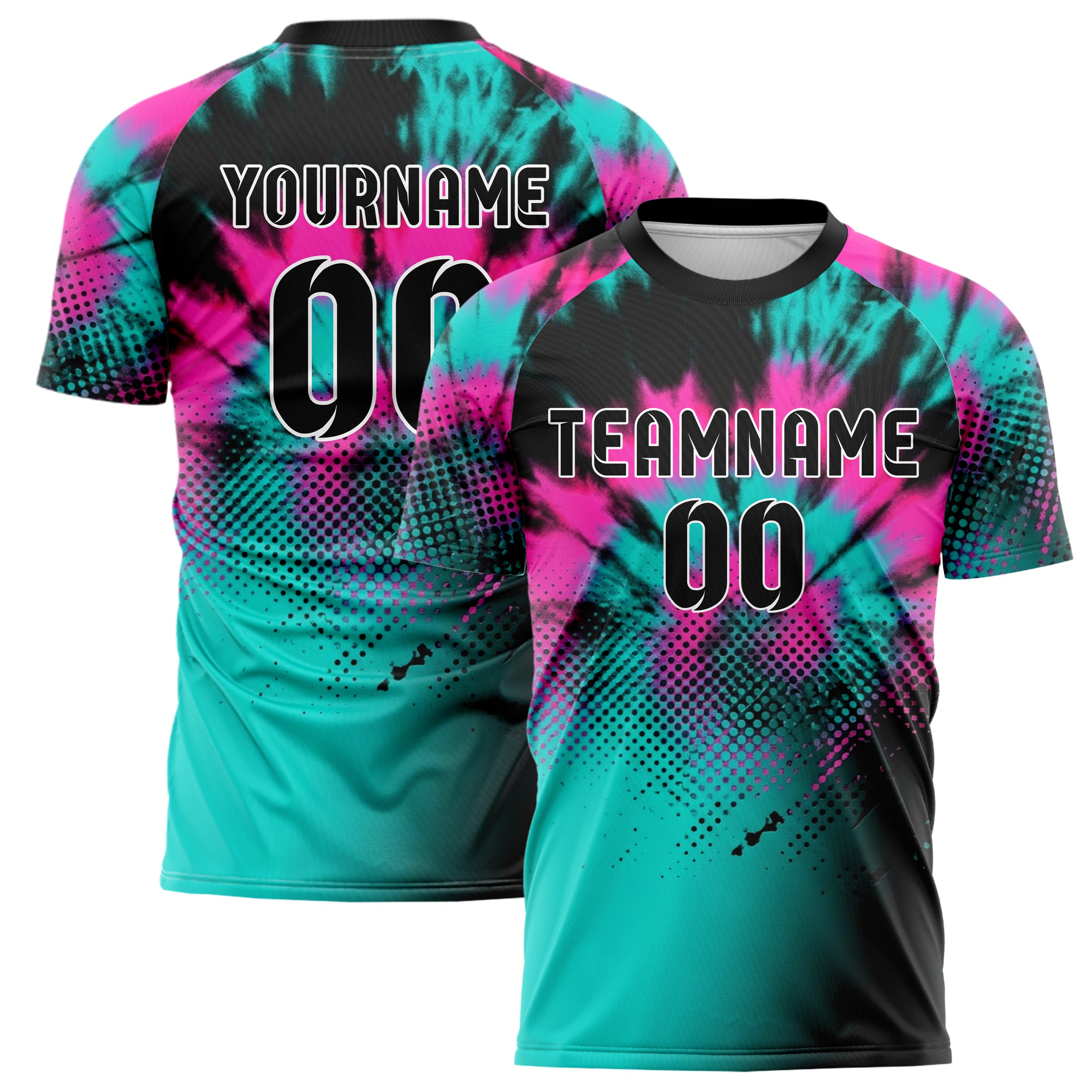 Schwarz Neon Pink Petrol Tie Dye Festival Waschung individuelles Fußballtrikot