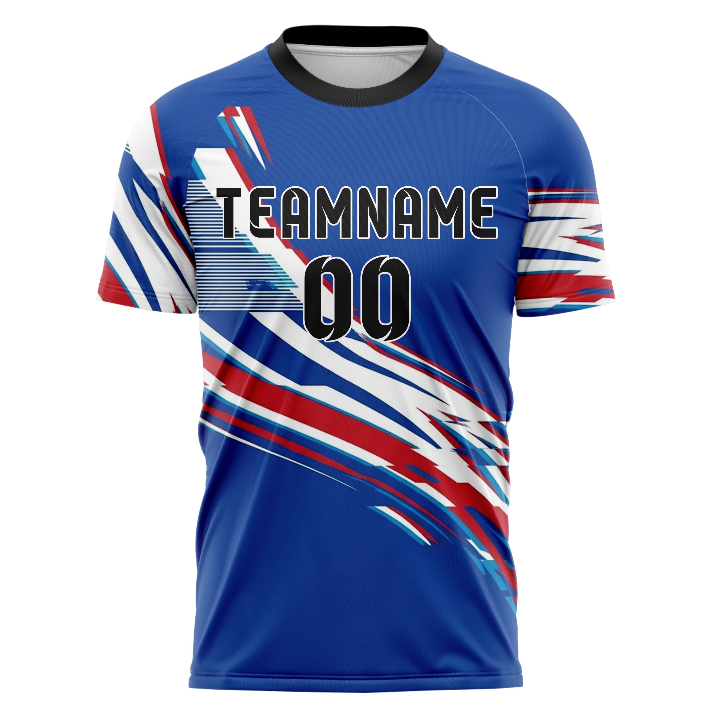 Royal Blau Weiß Rot VHS Glitch Retro individuelles Fußballtrikot