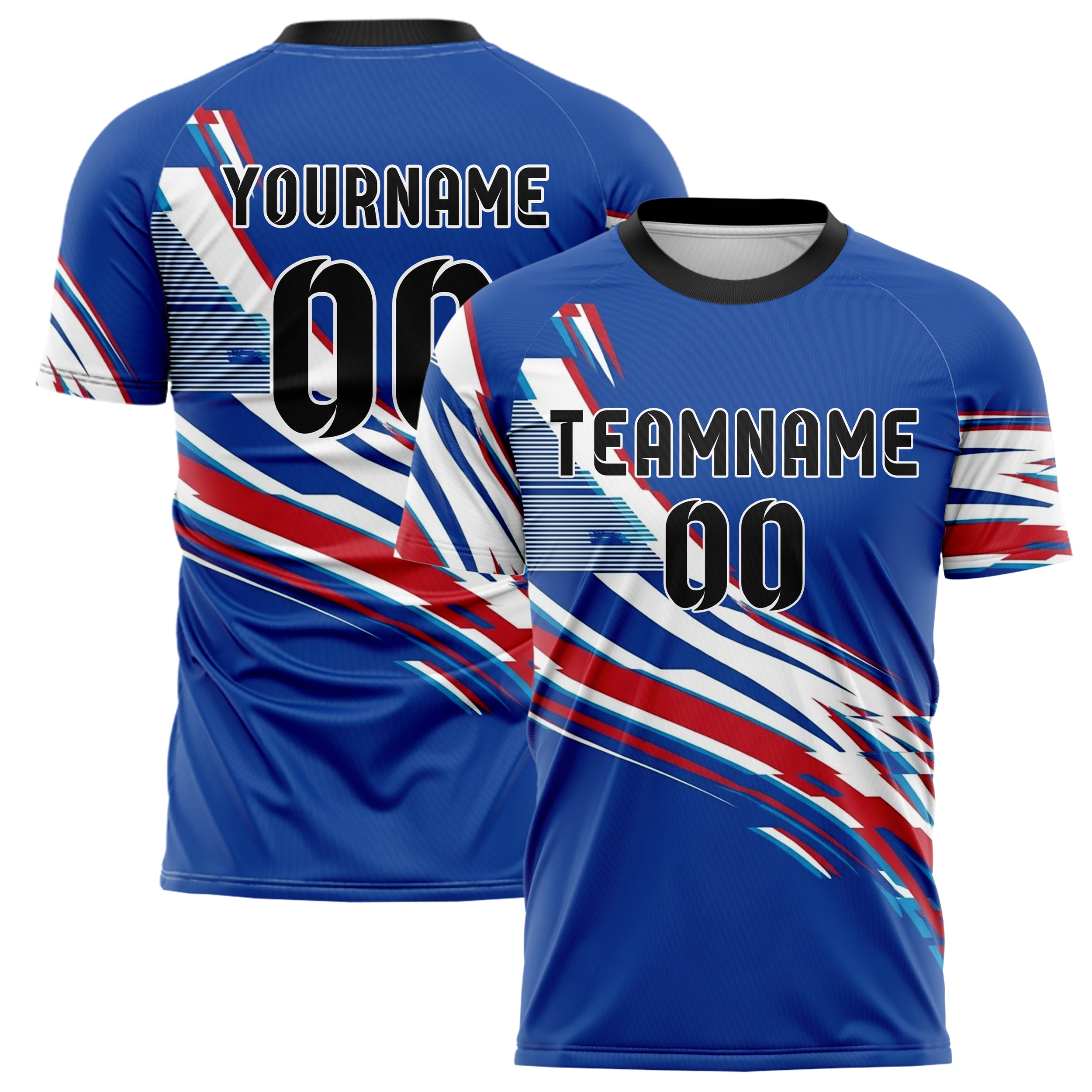 Royal Blau Weiß Rot VHS Glitch Retro individuelles Fußballtrikot