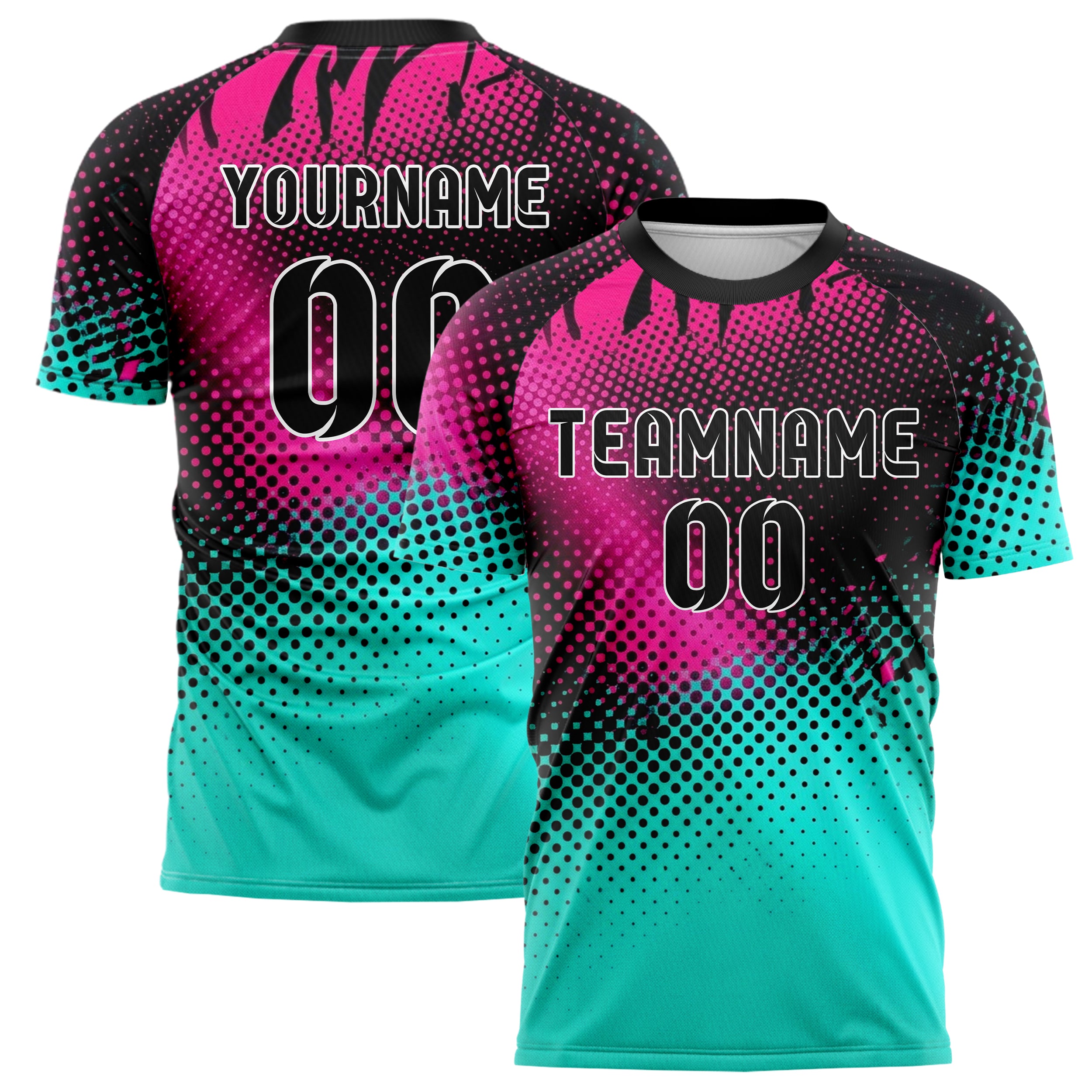 Schwarz Neon Pink Petrol Halbton Farbverlauf Pop individuelles Fußballtrikot