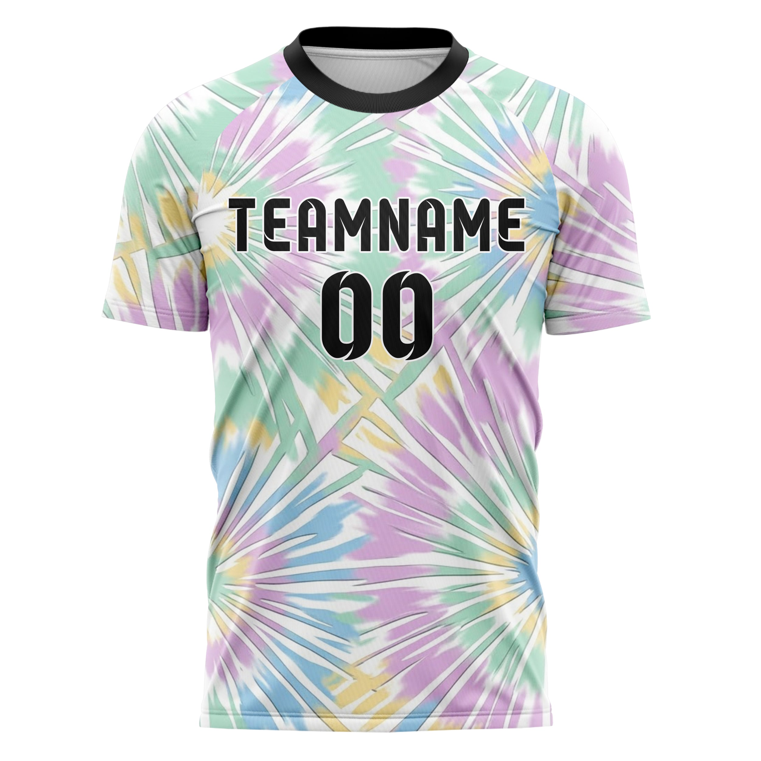 Pastell Multicolor Tie Dye Tie Dye Festival Waschung individuelles Fußballtrikot