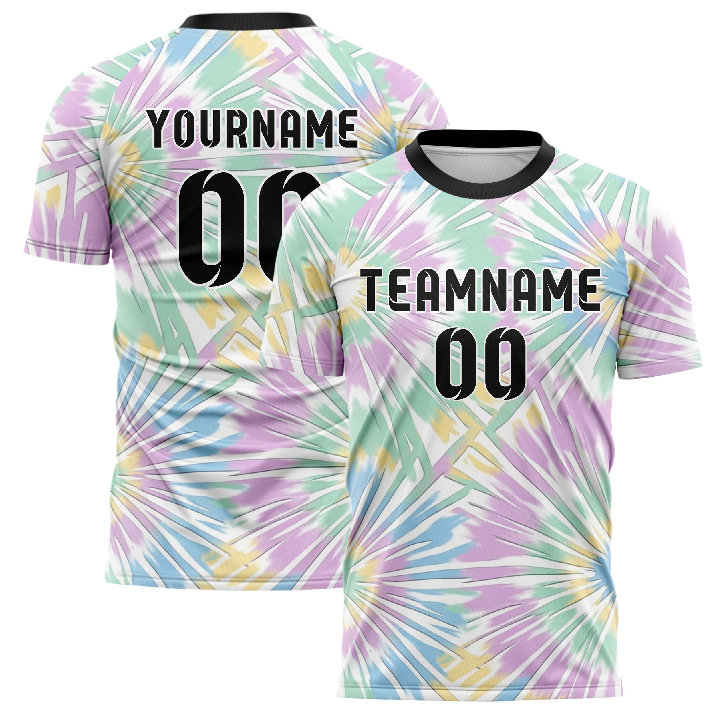 Pastell Multicolor Tie Dye Tie Dye Festival Waschung individuelles Fußballtrikot