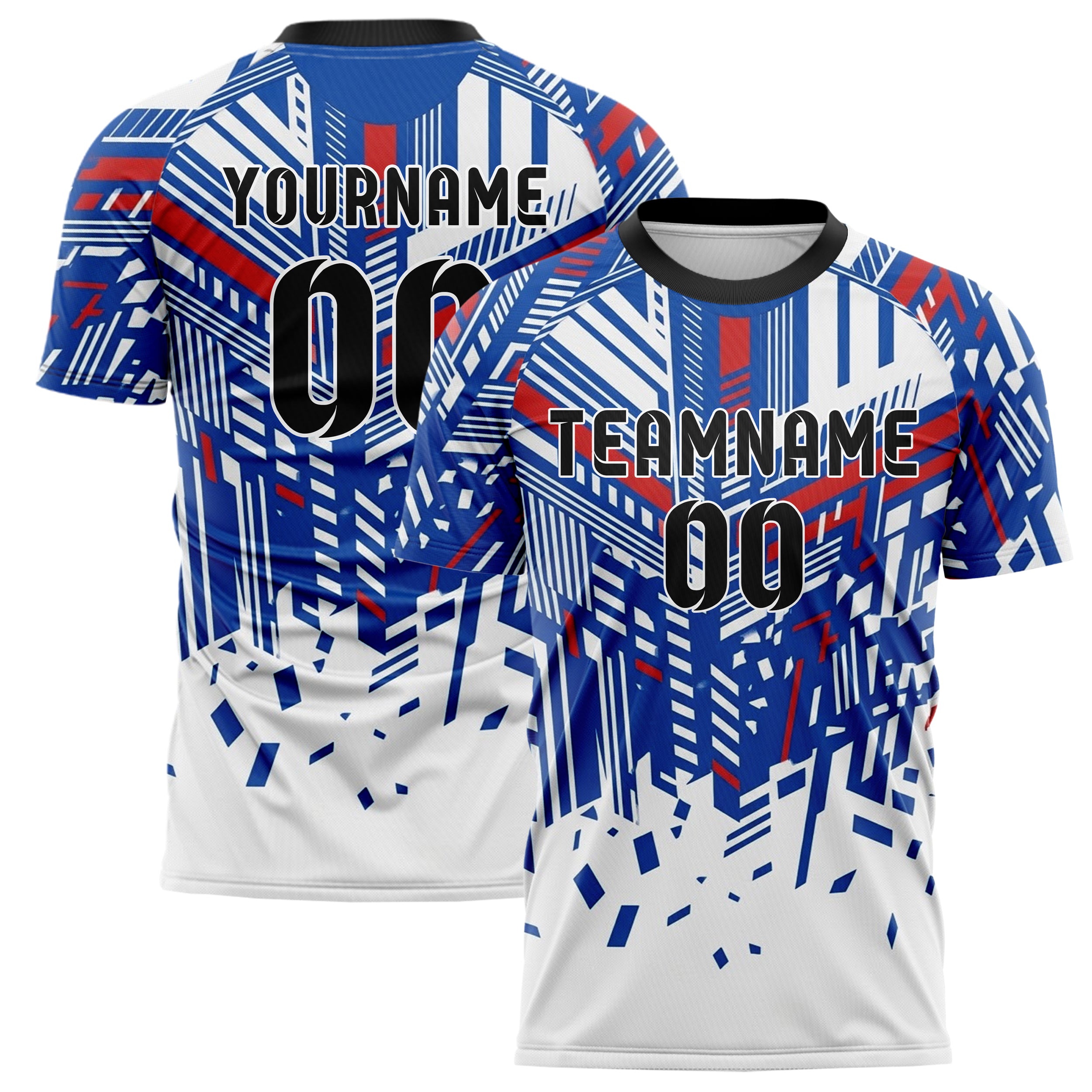 Royal Blau Weiß Rot Retro Racing Streifen individuelles Fußballtrikot