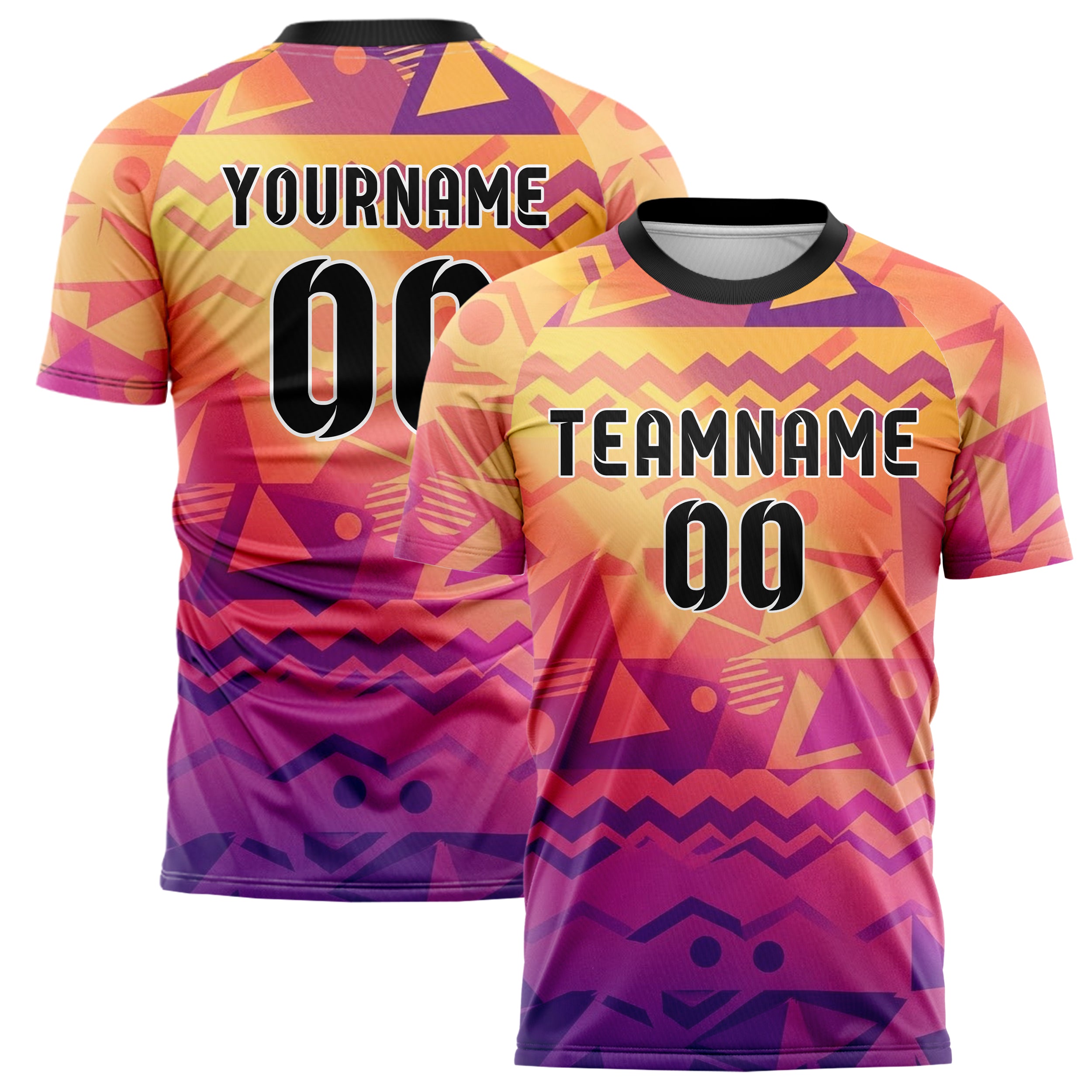 Sonnenuntergang Farbverlauf Warm 90er Jahre Jahre geometrisch Spritzer individuelles Fußballtrikot