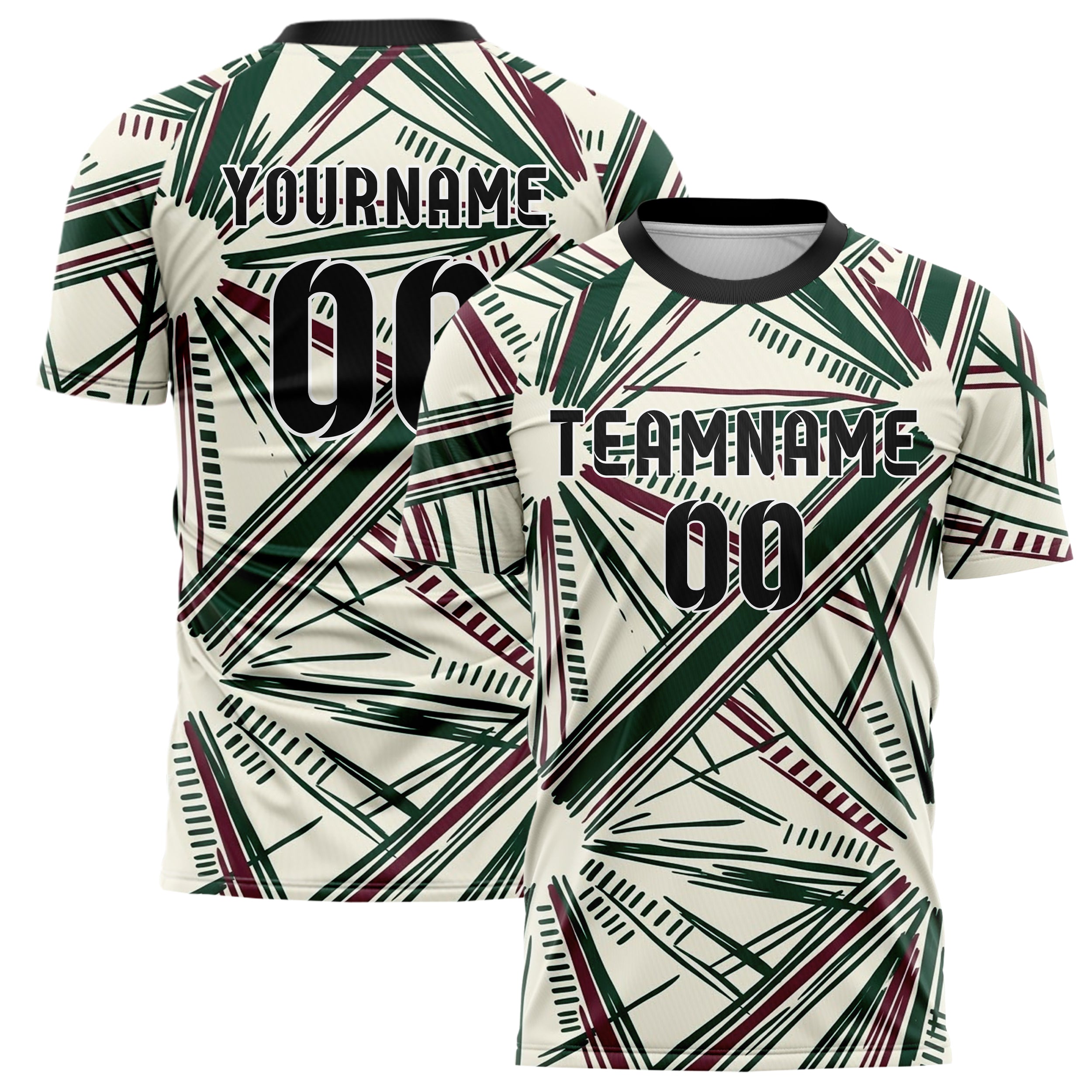 Waldgrün Bordeauxrot Creme Retro Racing Streifen individuelles Fußballtrikot