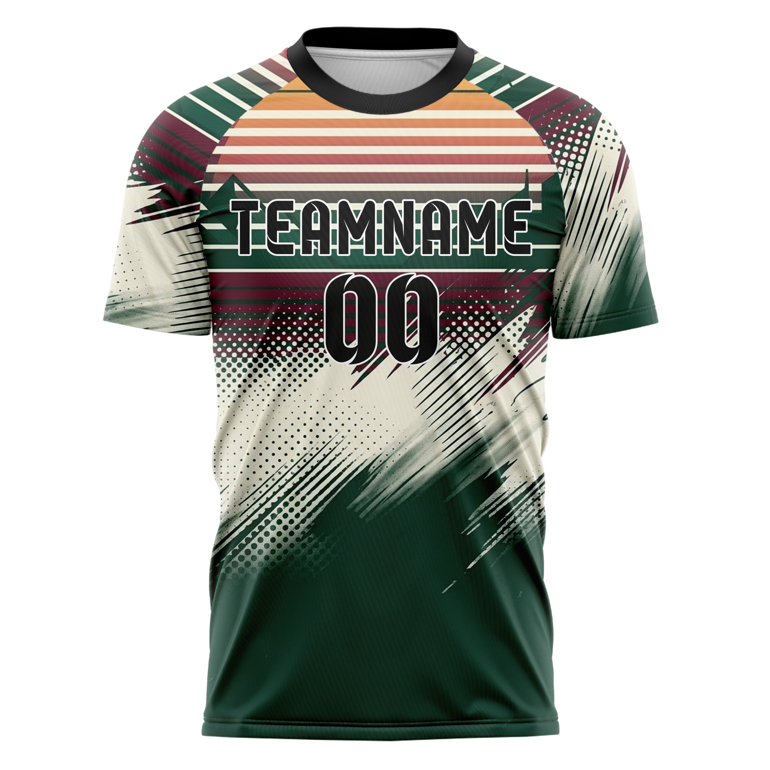Waldgrün Bordeauxrot Creme Retro Sonnenuntergang Farbverlauf individuelles Fußballtrikot