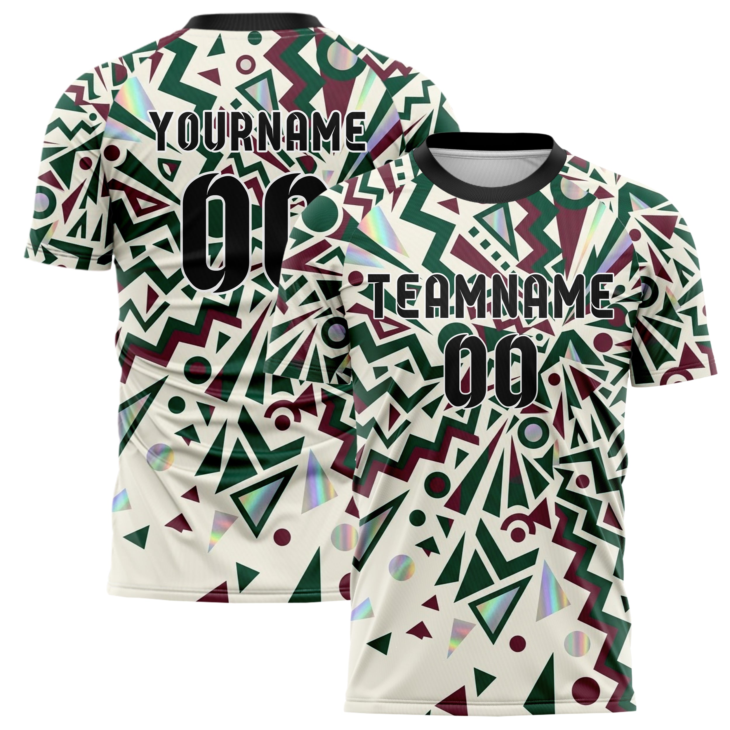 Waldgrün Bordeauxrot Creme 90er Jahre Jahre geometrisch Spritzer individuelles Fußballtrikot