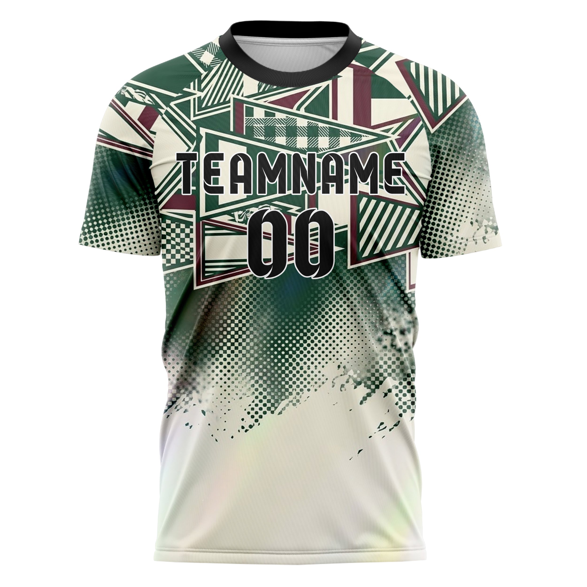 Waldgrün Bordeauxrot Creme Vintage Wimpel Collage individuelles Fußballtrikot