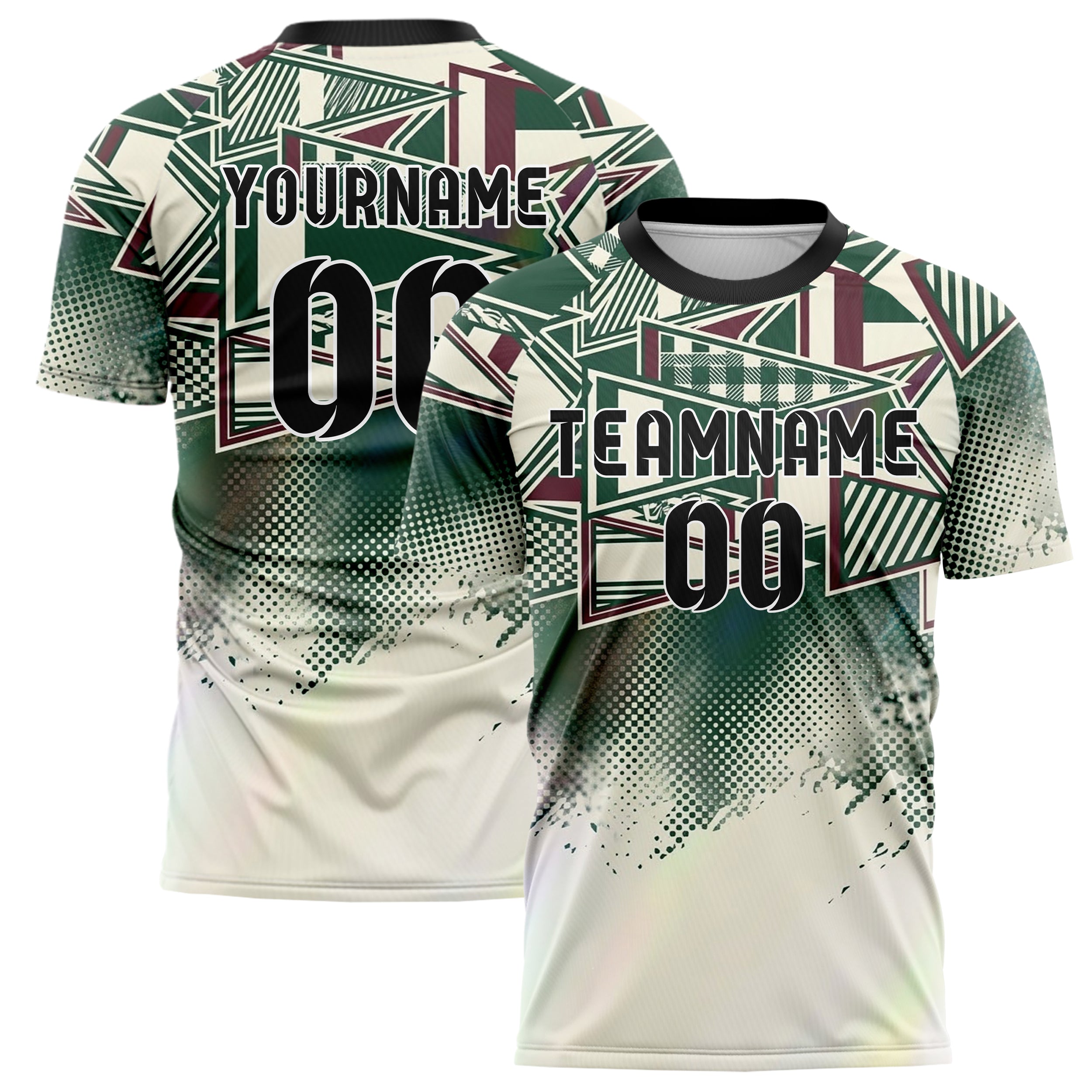 Waldgrün Bordeauxrot Creme Vintage Wimpel Collage individuelles Fußballtrikot