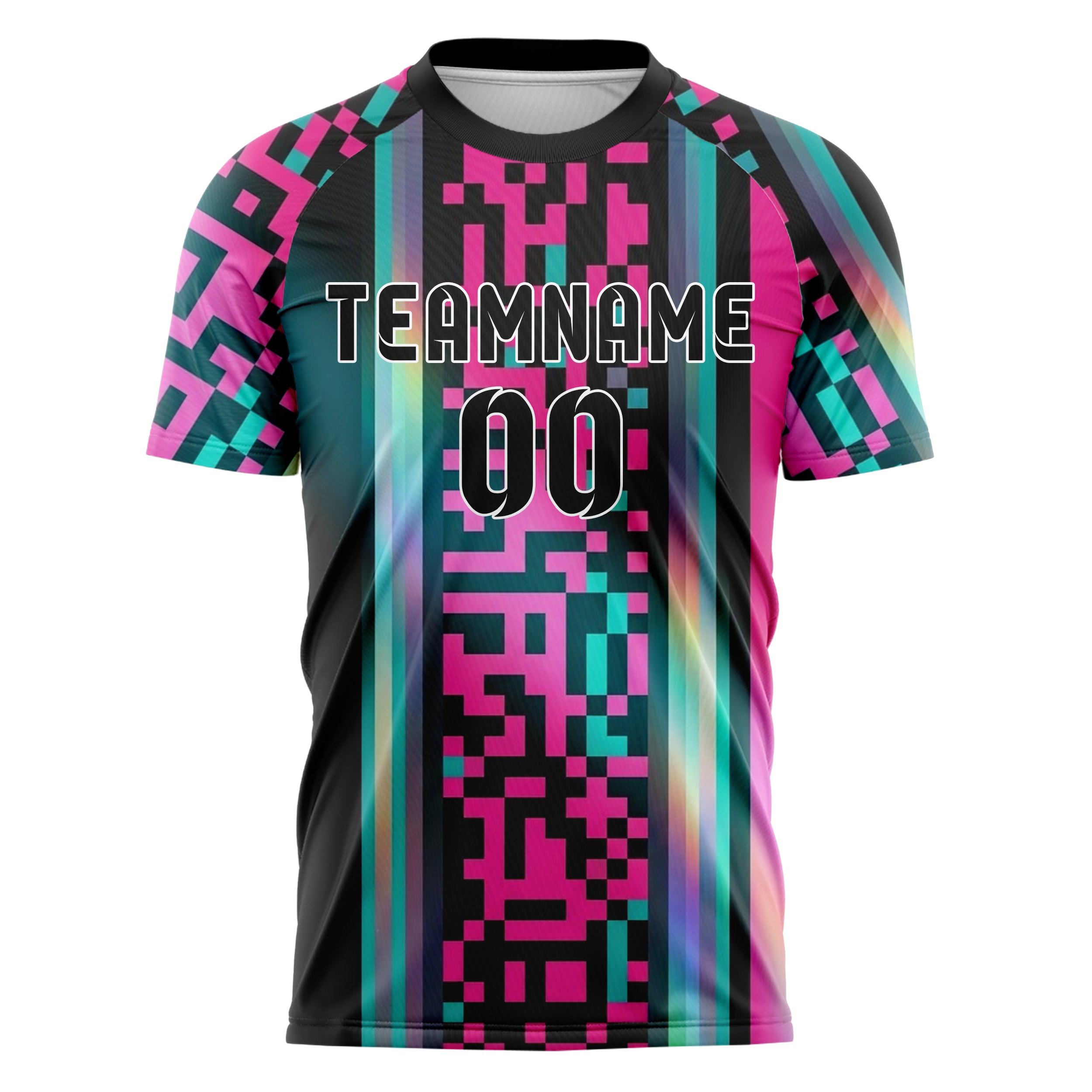 Schwarz Neon Pink Petrol Pixel Kunst 8 Bit individuelles Fußballtrikot