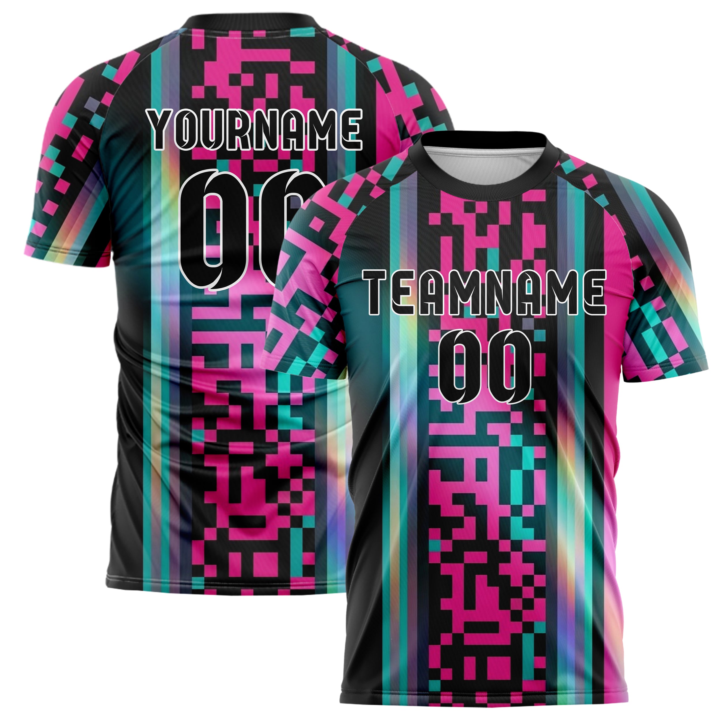 Schwarz Neon Pink Petrol Pixel Kunst 8 Bit individuelles Fußballtrikot