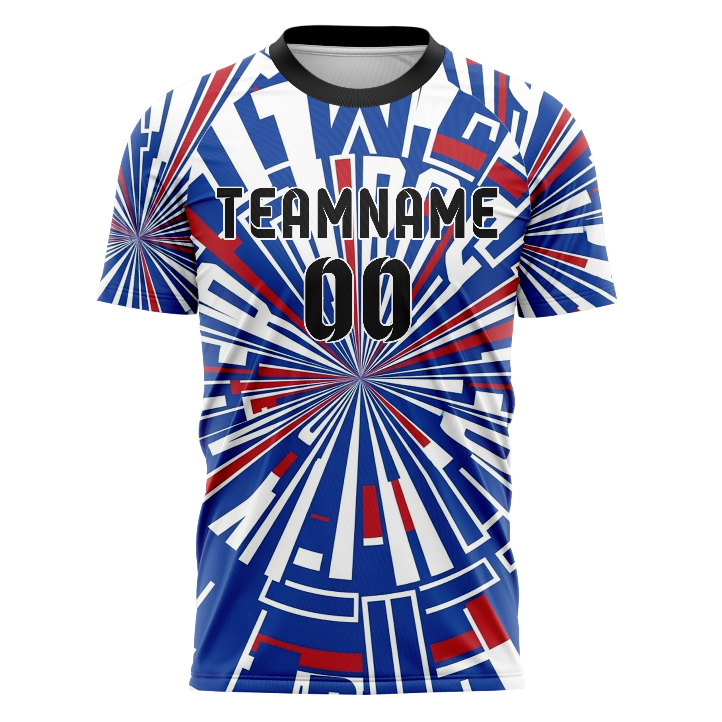 Royal Blau Weiß Rot Varsity Buchstabe Block individuelles Fußballtrikot