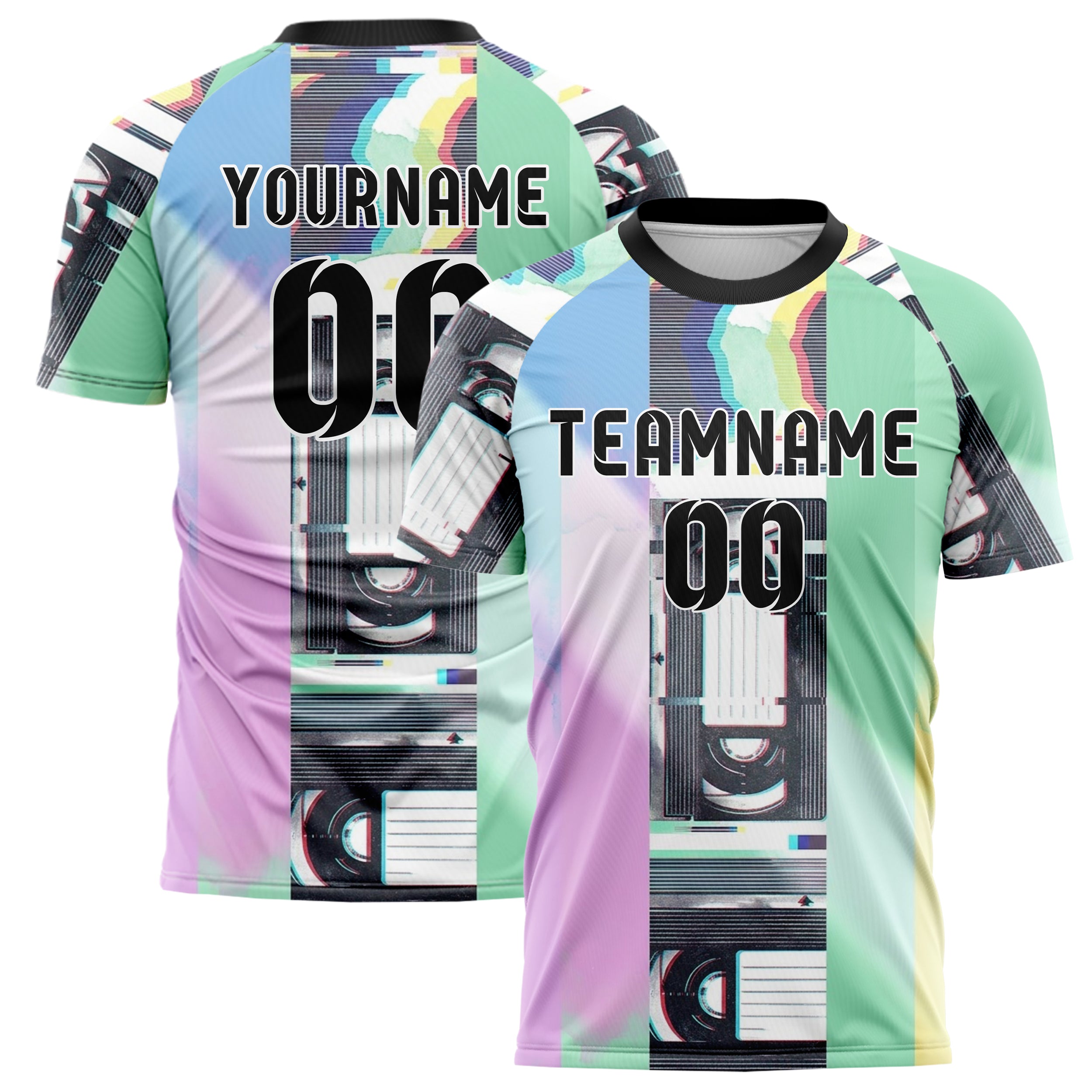 Pastell Multicolor Tie Dye VHS Glitch Retro individuelles Fußballtrikot