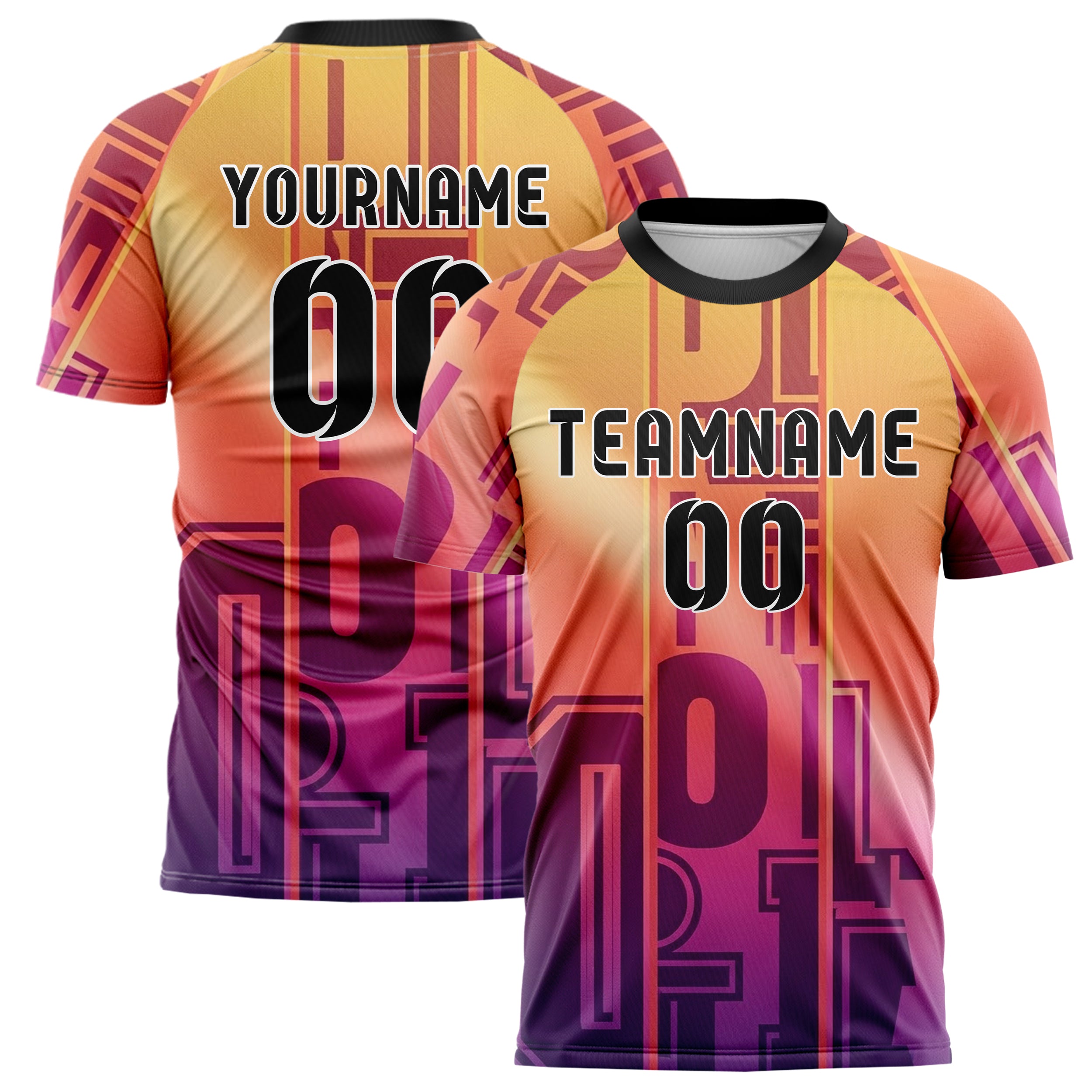 Sonnenuntergang Farbverlauf Warm Varsity Buchstabe Block individuelles Fußballtrikot