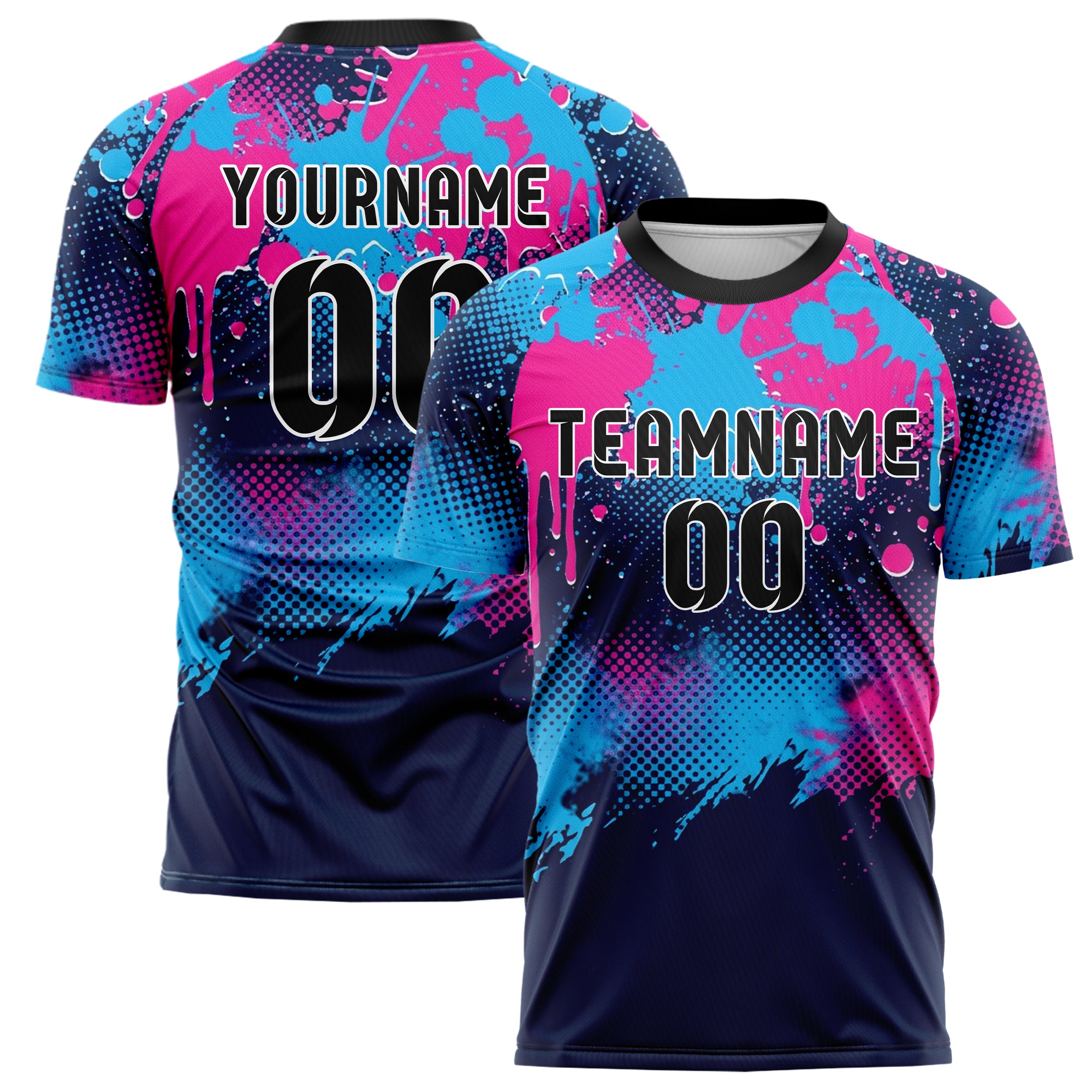 Marineblau Pink Himmelblau Farbspritzer Explosion individuelles Fußballtrikot