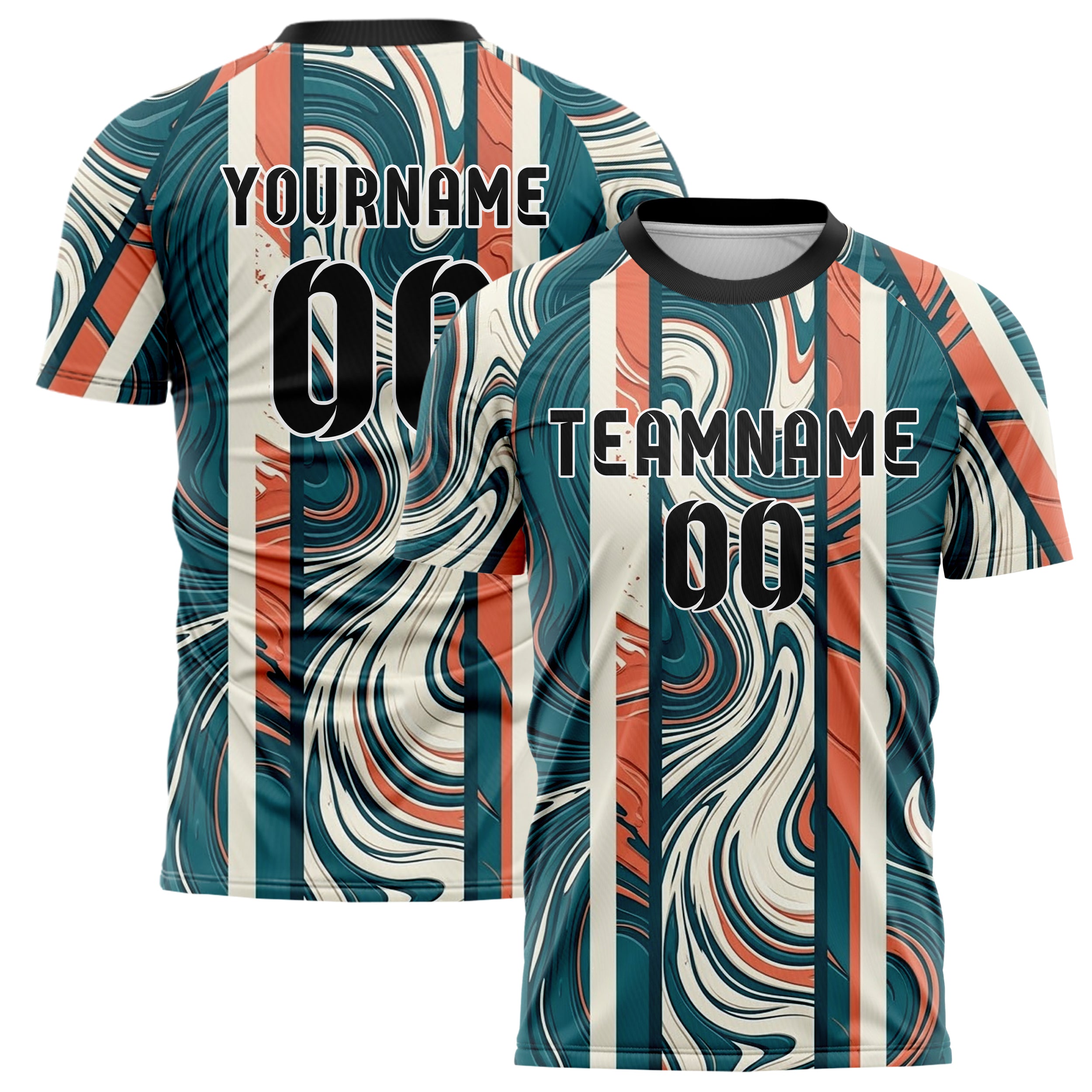 Weiß Petrol Koralle flüssiger Marmor Farbfluss individuelles Fußballtrikot