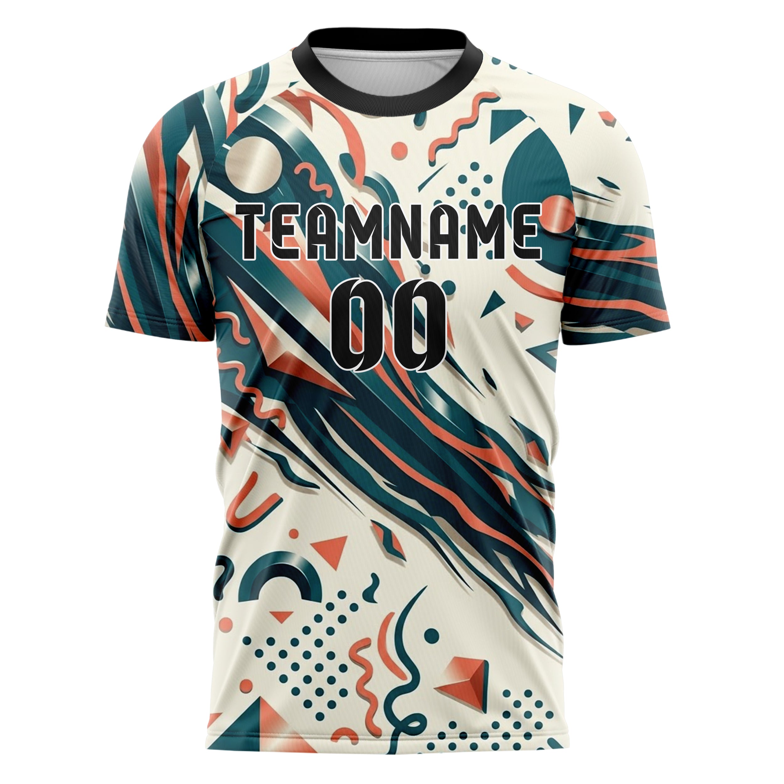 Weiß Petrol Koralle geometrischer Memphis Mix individuelles Fußballtrikot