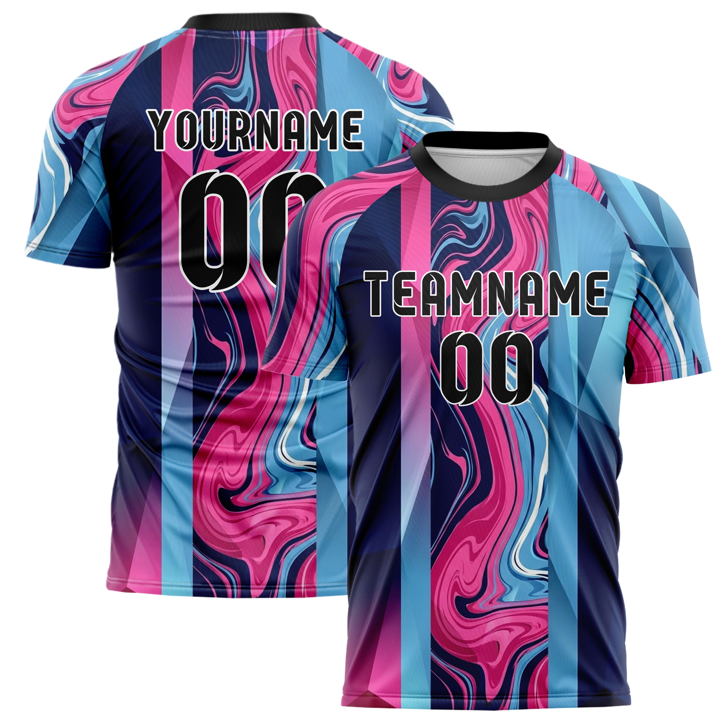 Marineblau Pink Himmelblau flüssiger Marmor Farbfluss individuelles Fußballtrikot