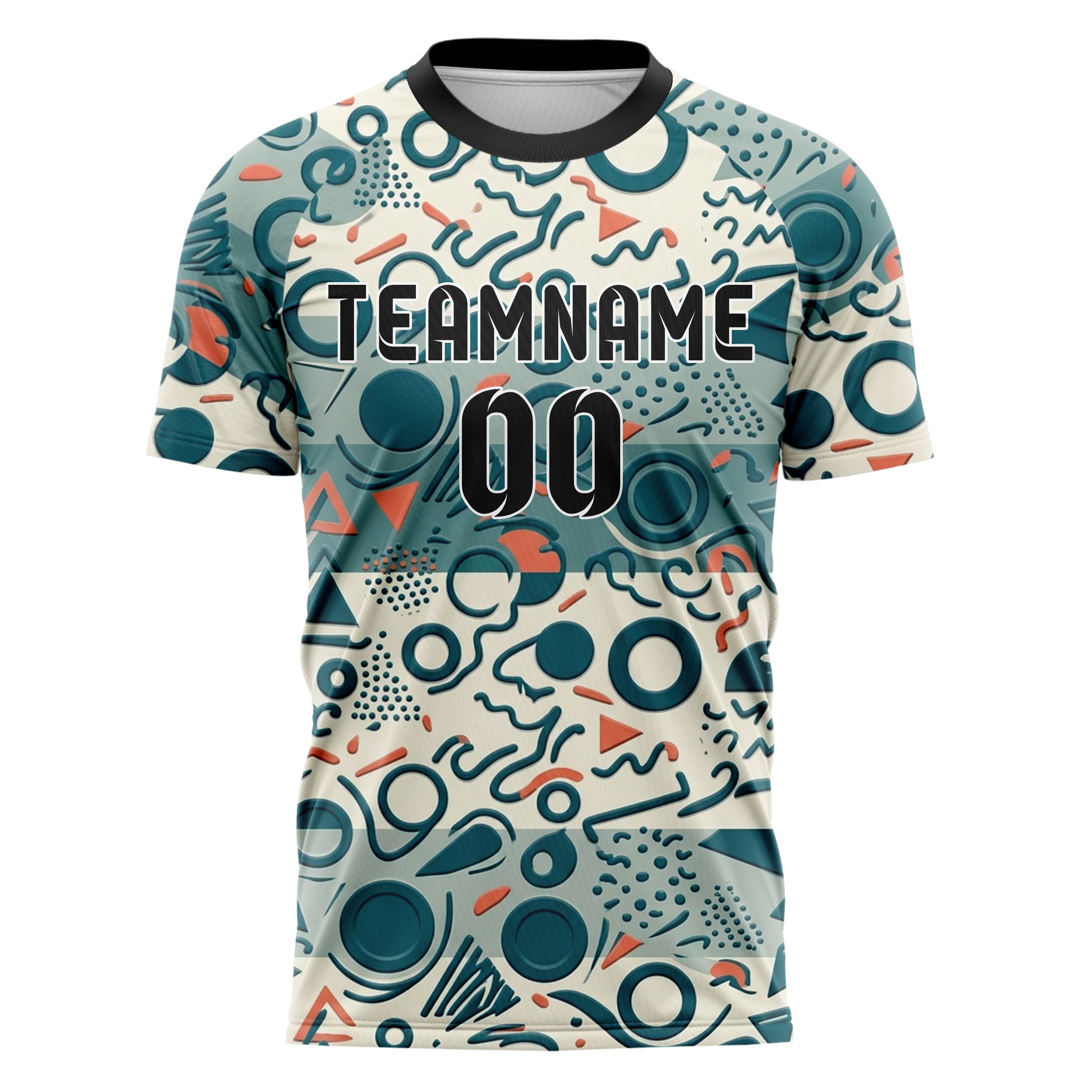 Weiß Petrol Koralle geometrischer Memphis Mix individuelles Fußballtrikot