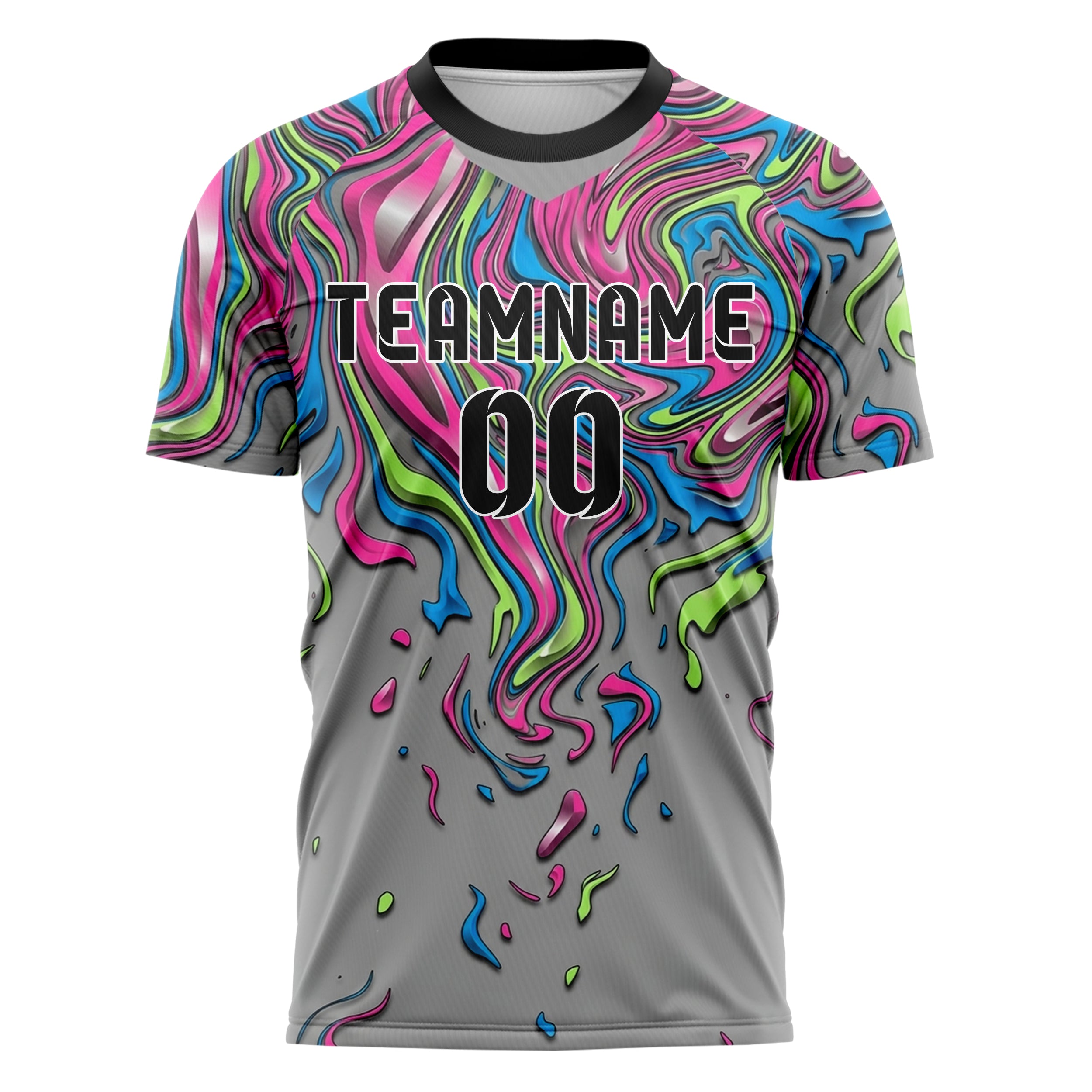 Grau Neon Multicolor flüssiger Marmor Farbfluss individuelles Fußballtrikot