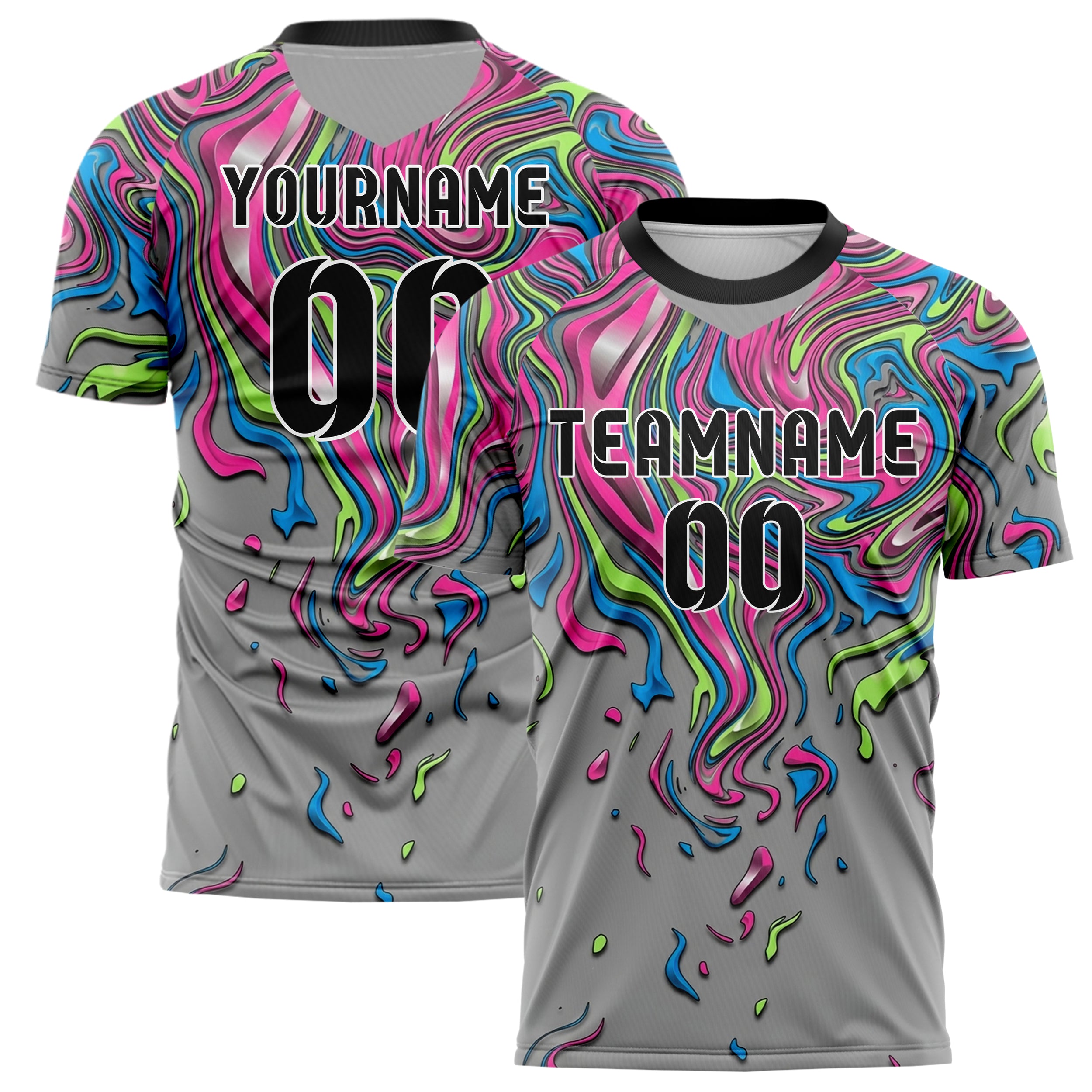 Grau Neon Multicolor flüssiger Marmor Farbfluss individuelles Fußballtrikot